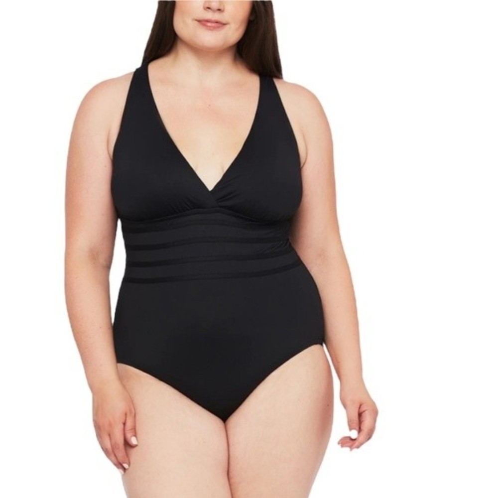 NWOT LA BLANCA Island Goddess Multi-Strap Cross-Back One Piece - Black